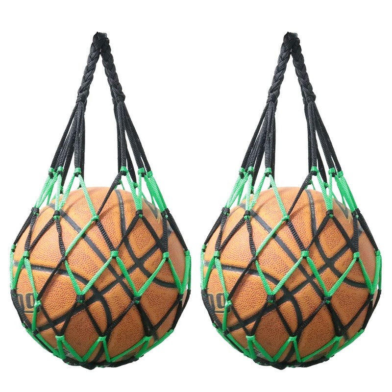 SJZBIN Net Bag 2PCS Black Green Nylon Single Ball Mesh Bag Carrier for Volleyball Basketball Football Soccer - Image 1